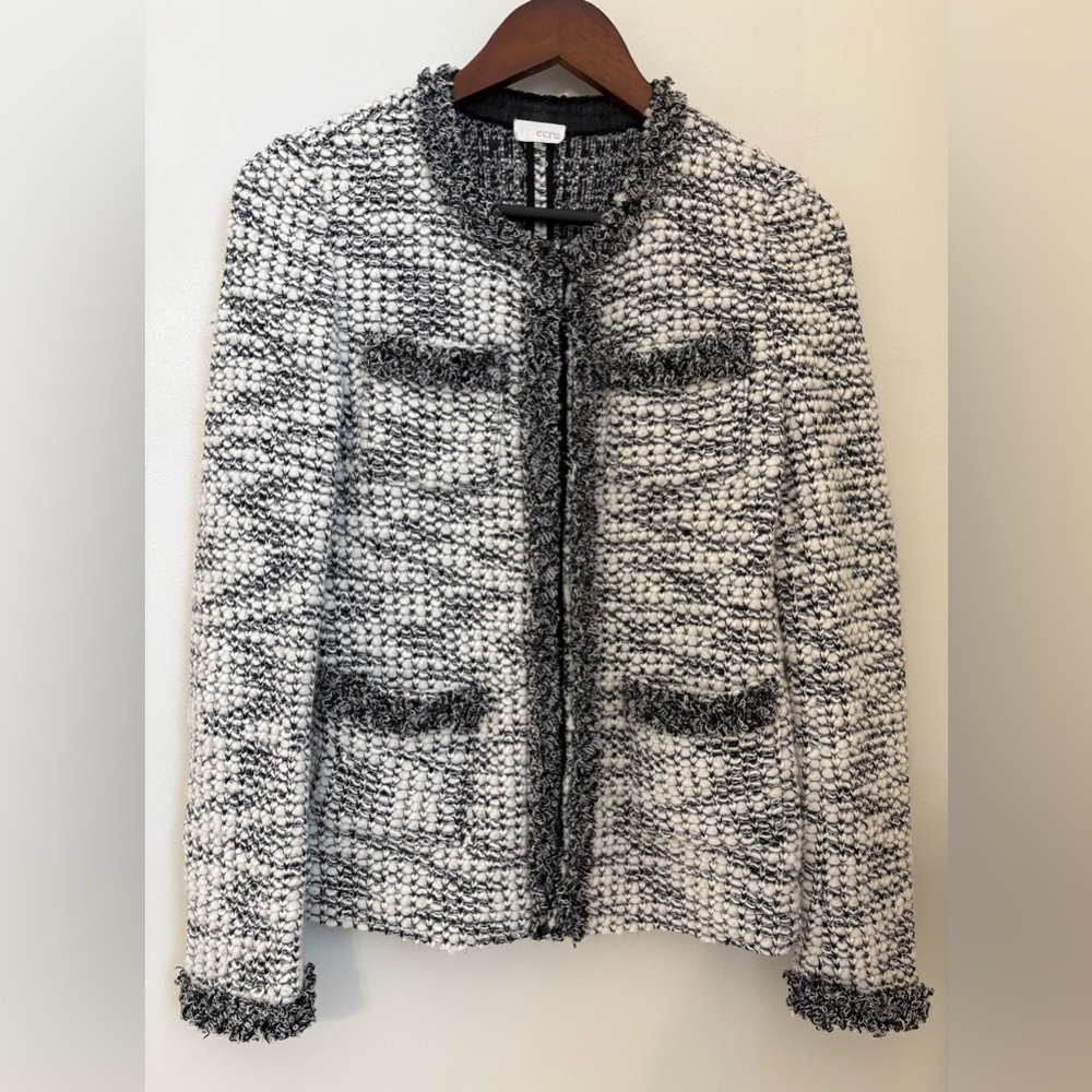Ecru Black and White Tweed Blazer Size: S